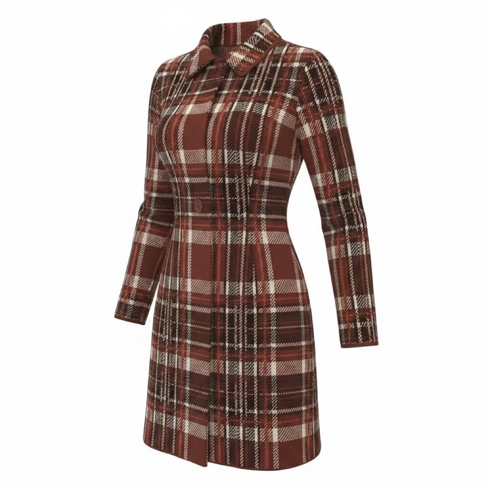 Adrienne Vittadini Plaid Sweater Coat Women’s Medium Button Front Long Cardigan